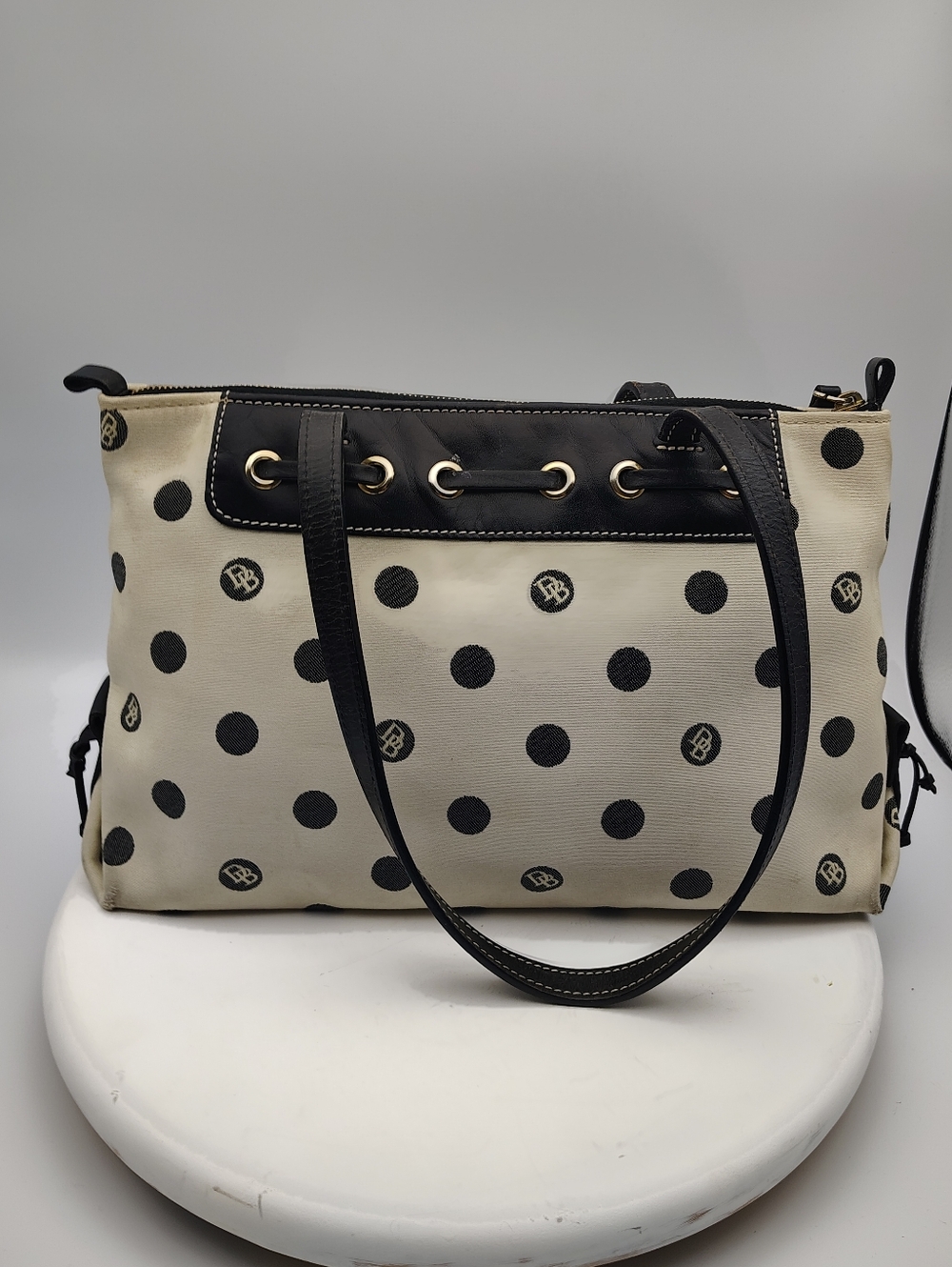 Dooney & Bourke Polka Dot Tote Bag with Tassel Detail - Black and Cream Combo - Picture 6 of 15